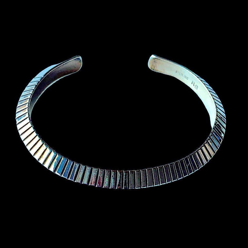 Sterling Silver Carinated Stamped RS  Native American Navajo Cuff Bracelet
